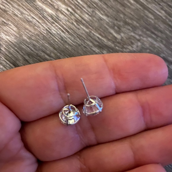14K 2 CARAT DIAMOND SILVER STUD EARRINGS - Picture 5 of 6